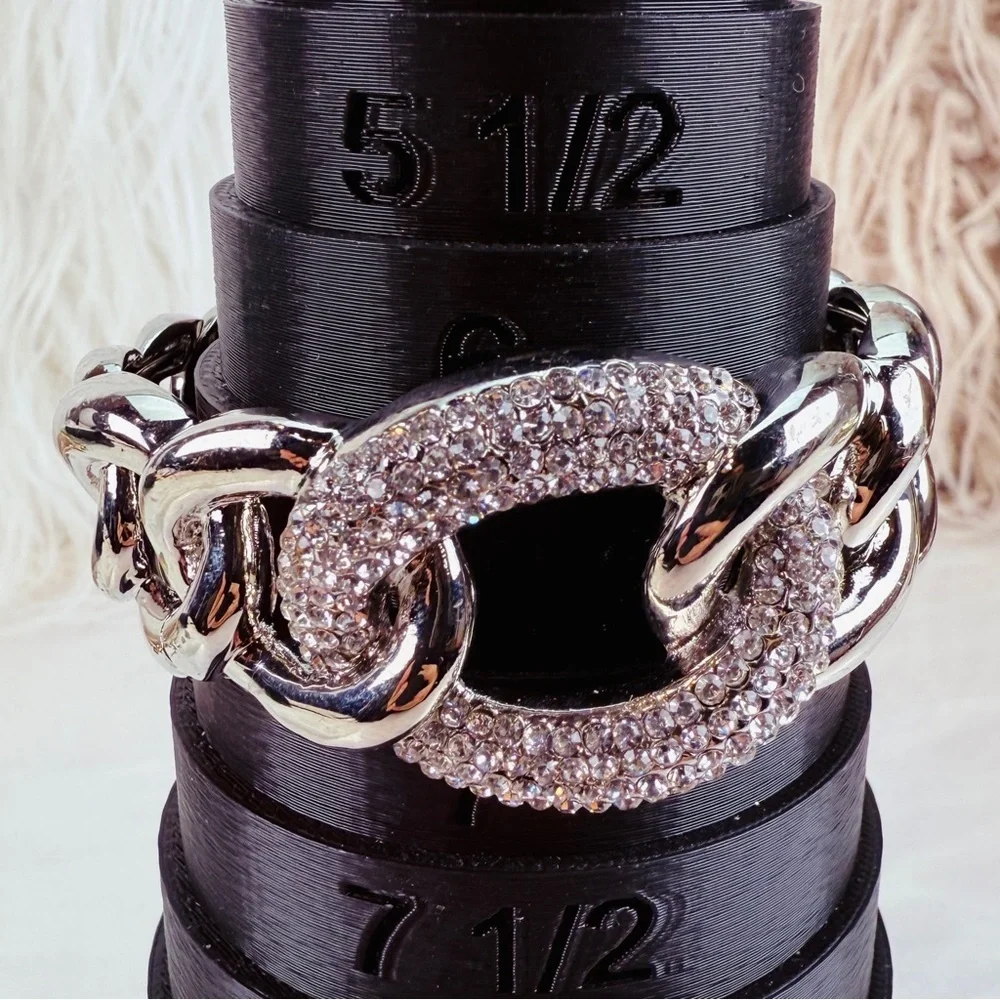 Beautiful Silvertone bling open cuff bracelet